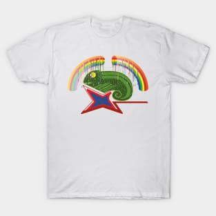 Chameleon hiding under rainbow T-Shirt